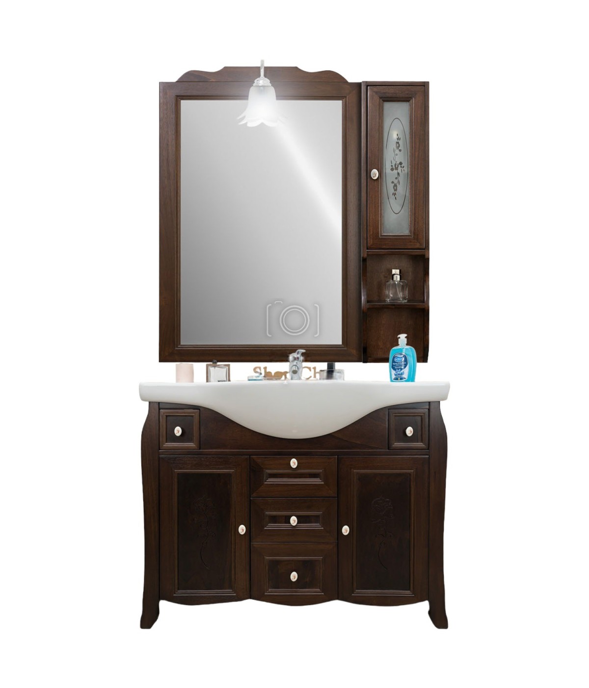 MOBILI 2G - MOBILE BAGNO CLASSICO LEGNO SAGOMATO NOCE L.105 P.50 VISTA FRONTALE