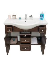 MOBILI 2G - MOBILE BAGNO CLASSICO LEGNO SAGOMATO NOCE L.105 P.50 VISTA CASSETTI E PORTE