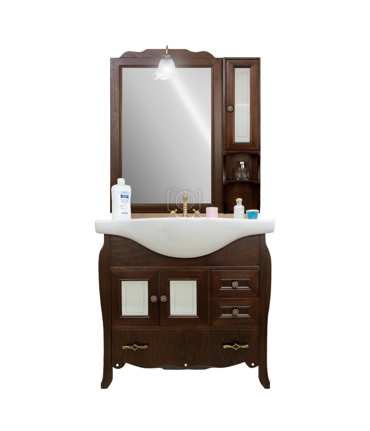 MOBILI 2G - MOBILE BAGNO LEGNO ARTE POVERA TINTA NOCE L.85 P.50 VISTA FRONTALE