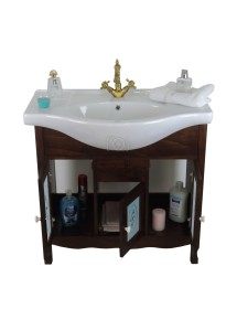 MOBILI 2G - MOBILE BAGNO LEGNO ARTE POVERA TINTA NOCE L.85 P.50 VISTA APERTO