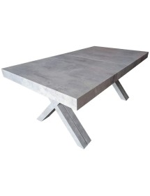 MOBILI 2G - TAVOLO RETTANGOLARE A CROCE ALLUNGABILE IN FINITURA BETON NOBILITATO L.180 P.100 H.76 vista laterale