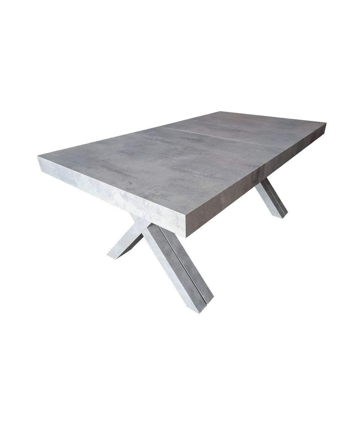 MOBILI 2G - TAVOLO RETTANGOLARE A CROCE ALLUNGABILE IN FINITURA BETON NOBILITATO L.180 P.100 H.76 vista laterale