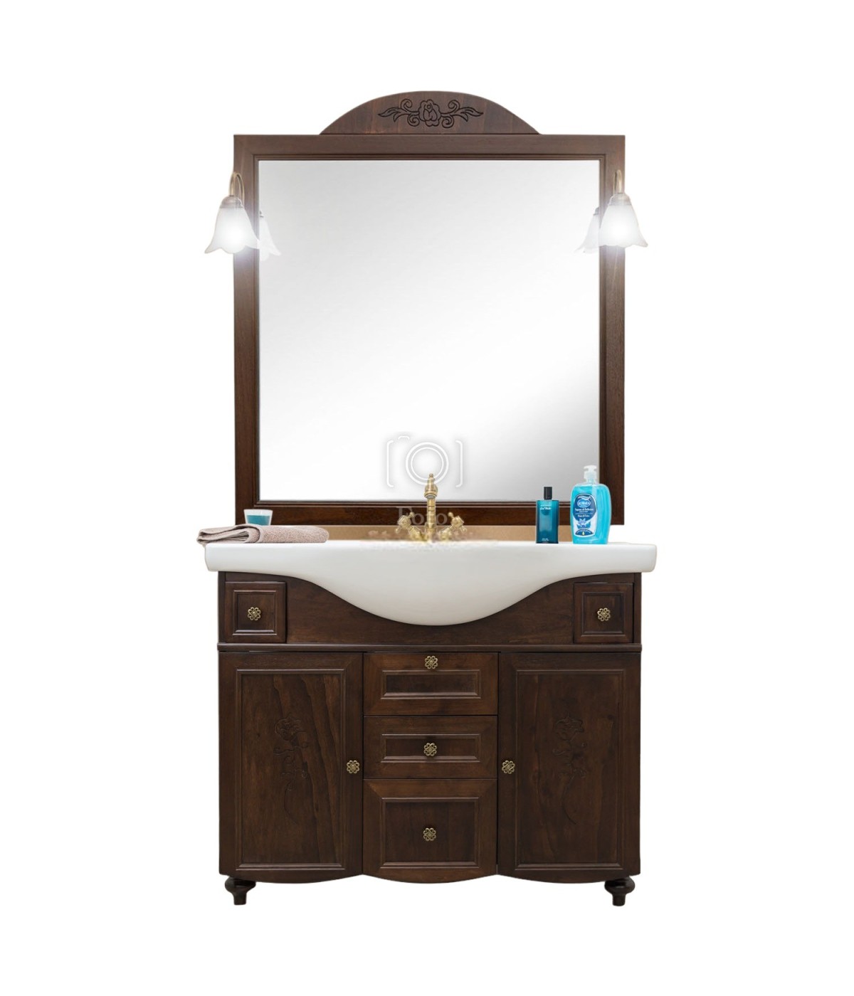 MOBILI 2G - MOBILE BAGNO CLASSICO LEGNO SAGOMATO NOCE L.105 P.50 VISTA FRONTALE