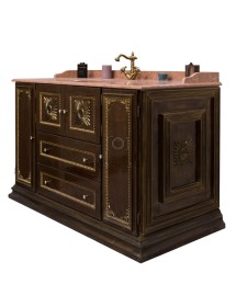 MOBILI 2G - MOBILE BAGNO LEGNO CLASSICO MARMO ROSA L.130 P.64 VISTA LATERALE