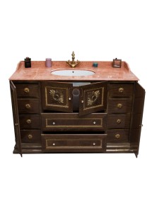 MOBILI 2G - MOBILE BAGNO LEGNO CLASSICO MARMO ROSA L.130 P.64 VISTA APERTURA CASSETTI E PORTE