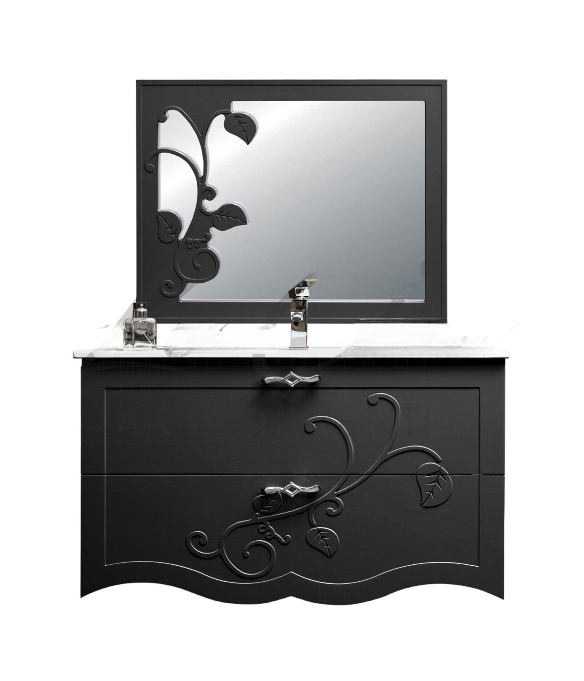 MOBILI 2G - MOBILE BAGNO SOSPESO LEGNO SHABBY CHIC NERO L.120 P.46 VISTA FRONTALE