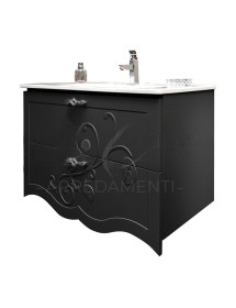 MOBILI 2G - MOBILE BAGNO SOSPESO LEGNO SHABBY CHIC NERO L.120 P.46 VISTA LATERALE