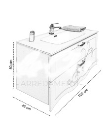 MOBILI 2G - MOBILE BAGNO SOSPESO LEGNO SHABBY CHIC NERO L.120 P.46 VISTA SCHEMA