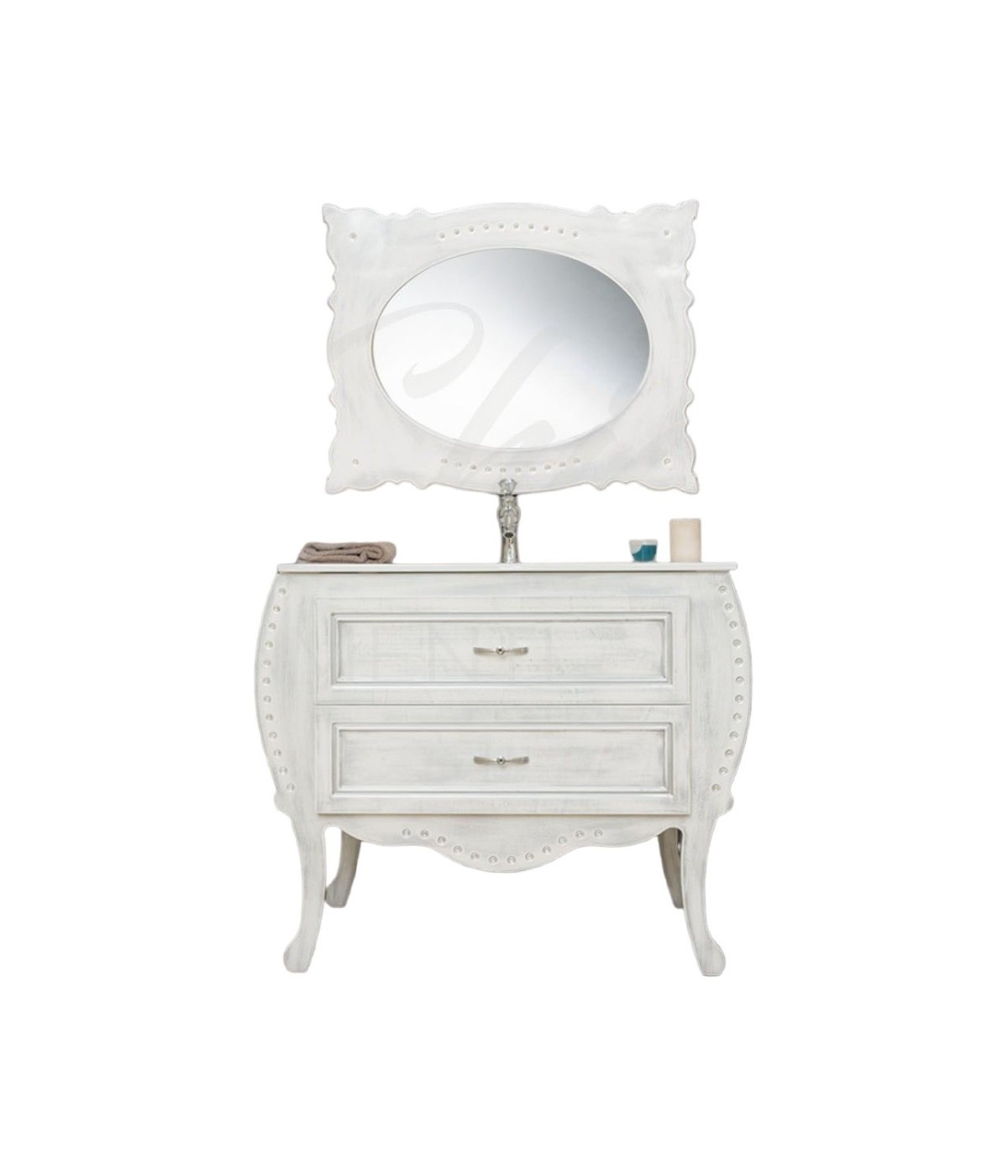MOBILI 2G - MOBILE BAGNO LEGNO SHABBY CHIC BIANCO L.100 P.46 VISTA FRONTALE
