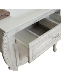 MOBILI 2G - MOBILE BAGNO LEGNO SHABBY CHIC BIANCO L.100 P.46 VISTA APERTURA CASSETTO