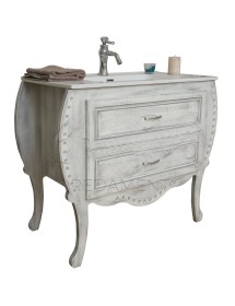 MOBILI 2G - MOBILE BAGNO LEGNO SHABBY CHIC BIANCO L.100 P.46 VISTA LATERALE