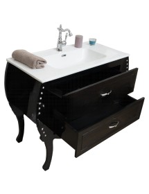 MOBILI 2G - MOBILE BAGNO LEGNO SHABBY CHIC NERO L.100 P.46 VISTA CASSETTONE APERTO
