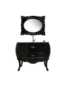 MOBILI 2G - MOBILE BAGNO LEGNO SHABBY CHIC NERO L.100 P.46 VISTA FRONTALE