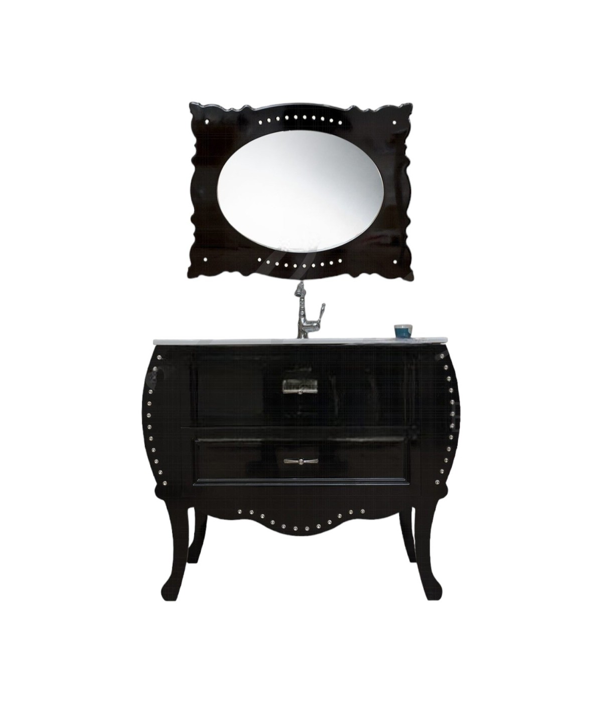 MOBILI 2G - MOBILE BAGNO LEGNO SHABBY CHIC NERO L.100 P.46 VISTA FRONTALE