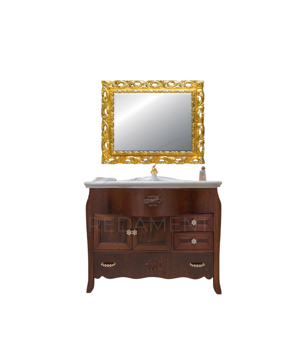 MOBILI 2G - MOBILE BAGNO LEGNO BAROCCO TINTA NOCE L.110 P.60 VISTA FRONTALE