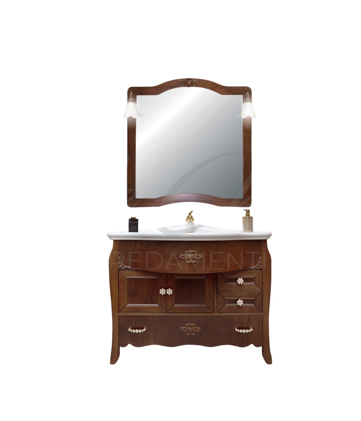 MOBILI 2G - MOBILE BAGNO LEGNO BAROCCO TINTA NOCE L.110 P.60 VISTA FRONTALE