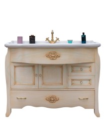 MOBILI 2G - MOBILE BAGNO LEGNO BAROCCO AVORIO VINTAGE L.110 P.60 VISTA FRONTALE