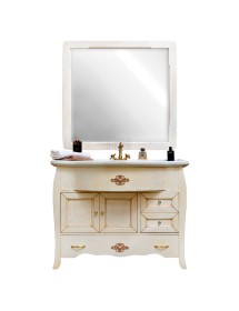 MOBILI 2G - MOBILE BAGNO LEGNO BAROCCO AVORIO VINTAGE L.110 P.60 VISTA FRONTALE