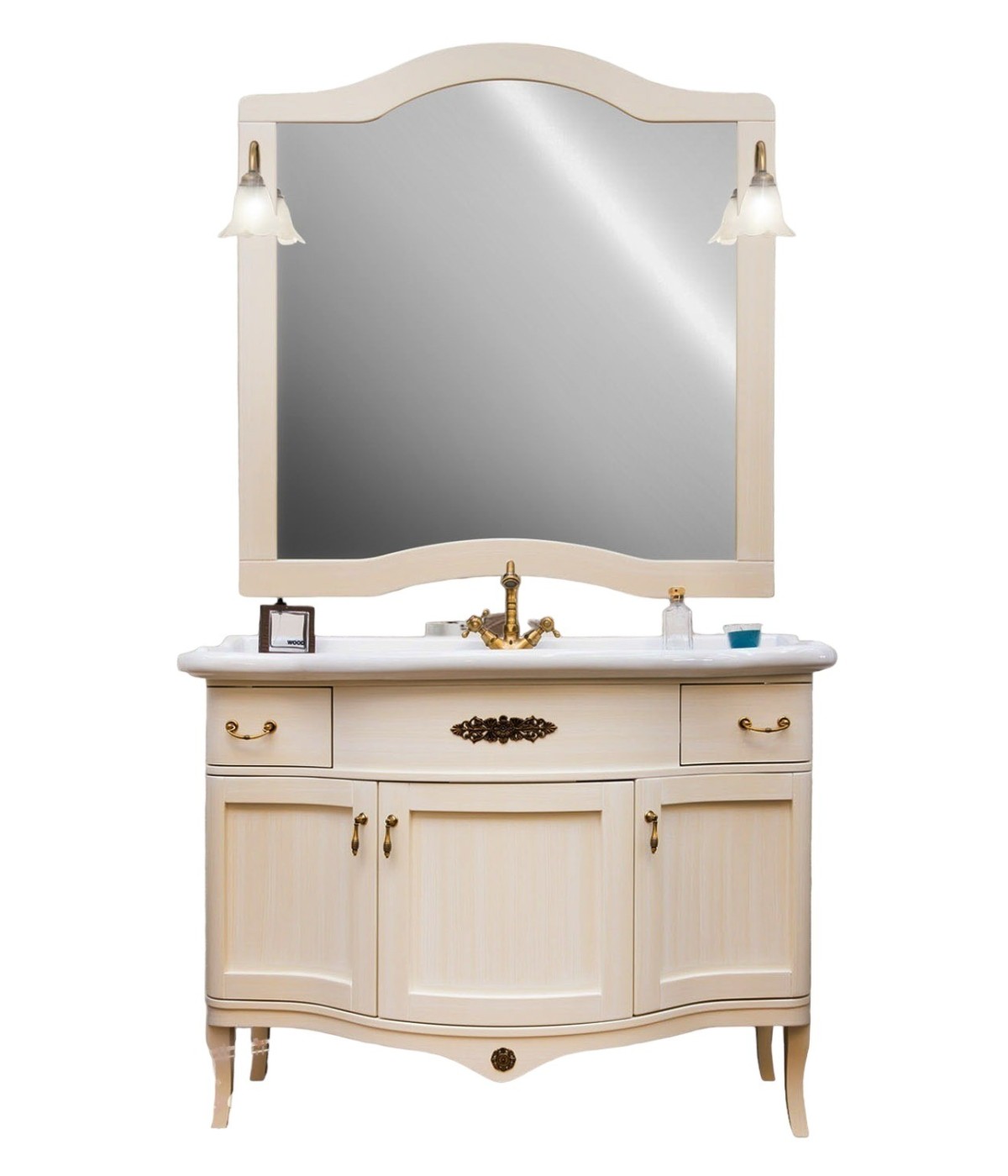 MOBILI 2G - MOBILE BAGNO LEGNO BAROCCO AVORIO L.110 P.60 VISTA FRONTALE