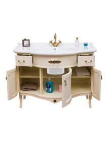 MOBILI 2G - MOBILE BAGNO LEGNO BAROCCO AVORIO L.110 P.60 VISTA APERTO