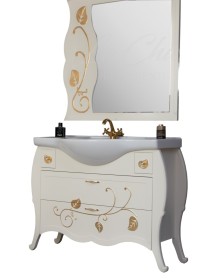 MOBILI 2G - MOBILE BAGNO LEGNO SHABBY AVORIO ORO L.110 P.50 VISTA LATERALE