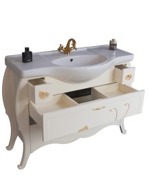 MOBILI 2G - MOBILE BAGNO LEGNO SHABBY AVORIO ORO L.110 P.50 VISTA APERTO