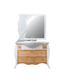 MOBILI 2G - MOBILE BAGNO LEGNO SHABBY BIANCO FRASSINO L.110 P.50 VISTA COMPLETA