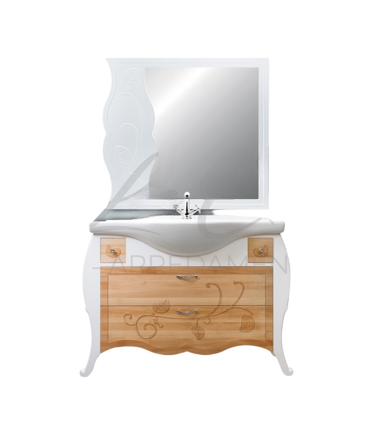 MOBILI 2G - MOBILE BAGNO LEGNO SHABBY BIANCO FRASSINO L.110 P.50 VISTA COMPLETA