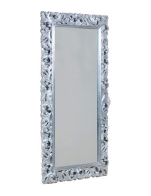 MOBILI 2G - Specchiera Barocca Intagliata In Foglia argento L.107xP.5 H.207 argento vista verticale
