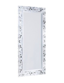 MOBILI 2G - Specchiera rettangolare barocca intagliata bianco lucido L.107xP.5 H.207 vista verticale