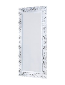 MOBILI 2G - Specchiera rettangolare barocca intagliata bianco lucido L.107xP.5 H.207 vista verticale