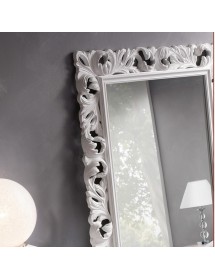 MOBILI 2G - Specchiera rettangolare barocca intagliata bianco lucido L.107xP.5 H.207 vista dettagli