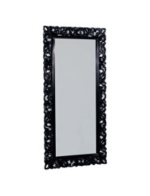 MOBILI 2G - SPECCHIERA BAROCCA RETTANGOLARE LACCATA NERA LUCIDA-TRAFORATA MISURE: 107 x 207 x 6 vista verticale