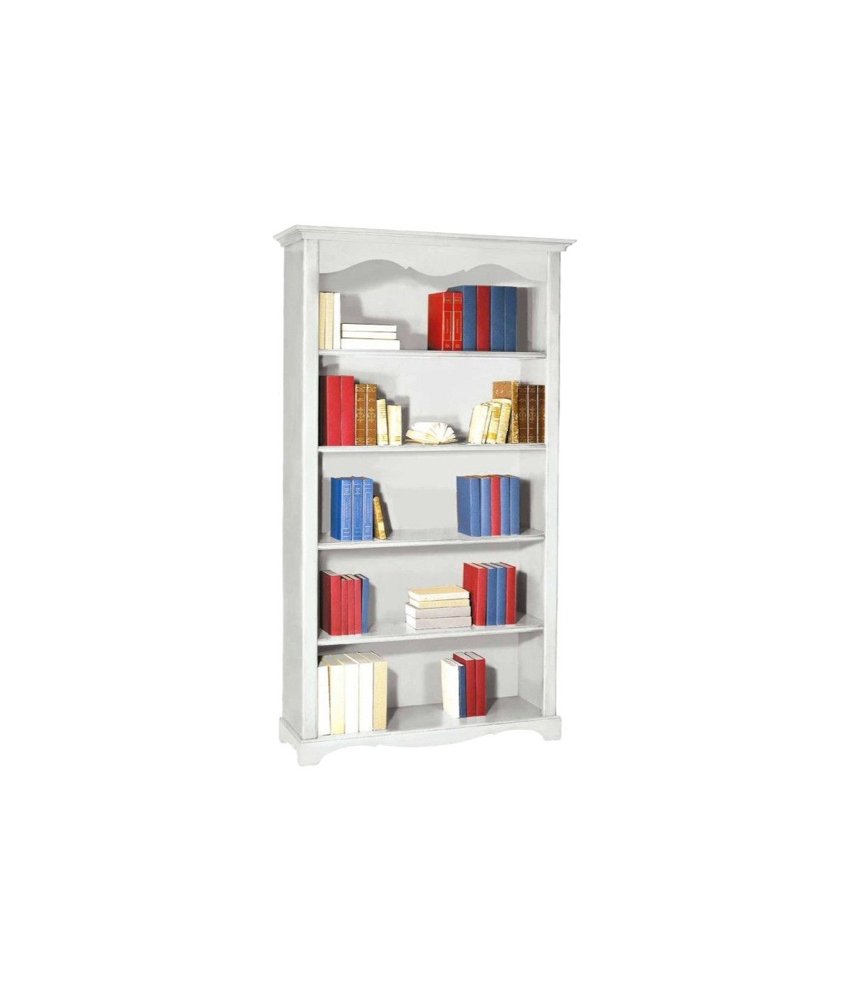 MOBILI 2G - LIBRERIA CLASSICA 5 RIPIANI IN LEGNO BIANCO OPACO 120x40x210H VISTA FRONTALE