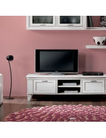 MOBILI 2G - PORTA TV  IN LEGNO 2 CASSETTI SHABBY BIANCO 176x60x50 vista frontale