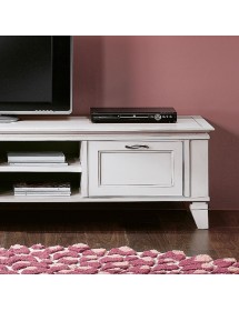 MOBILI 2G - PORTA TV  IN LEGNO 2 CASSETTI SHABBY BIANCO 176x60x50 vista gamba e mensole e cassetto