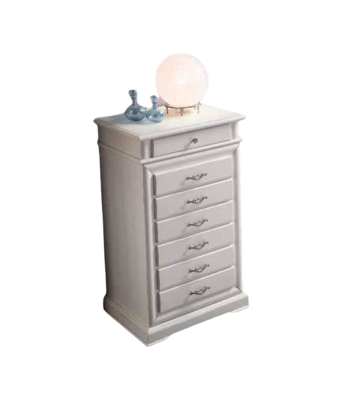 MOBILI 2G - CASSETTIERA SETTIMANALE IN LEGNO BIANCO 7 CASSETTI 71x53x117 vista laterale