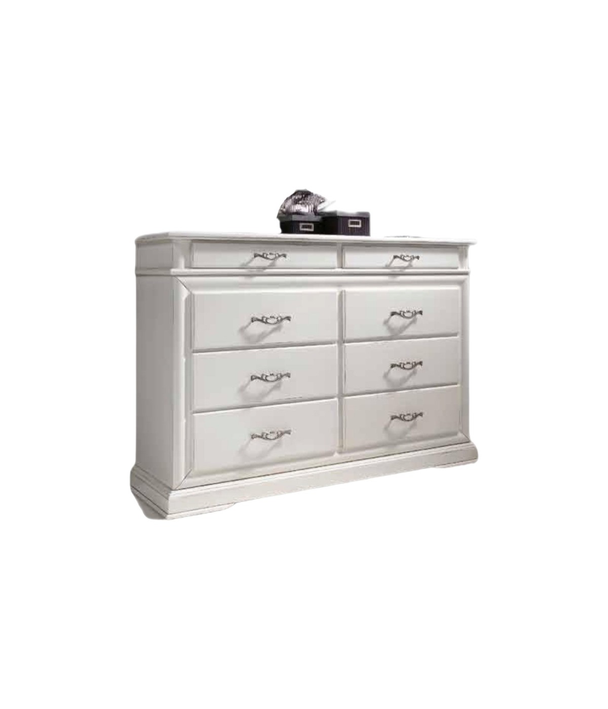 MOBILI 2G - COMÒ  8 CASSETTI IN LEGNO LACCATO BIANCO L.150 P.53 H.102 vista laterale