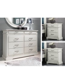 MOBILI 2G - COMÒ  8 CASSETTI IN LEGNO LACCATO BIANCO L.150 P.53 H.102 vista comò e comodini