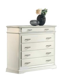 MOBILI 2G - COMÒ 5 CASSETTI CON RIBALTA LACCATO BIANCO OPACO LEGGERMENTE CONSUMATO MISURE L.127 P.52 H.117 vista laterale