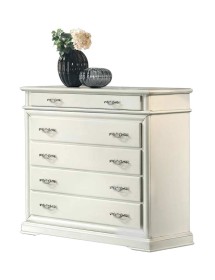 MOBILI 2G - COMÒ 5 CASSETTI CON RIBALTA LACCATO BIANCO OPACO LEGGERMENTE CONSUMATO MISURE L.127 P.52 H.117 vista laterale