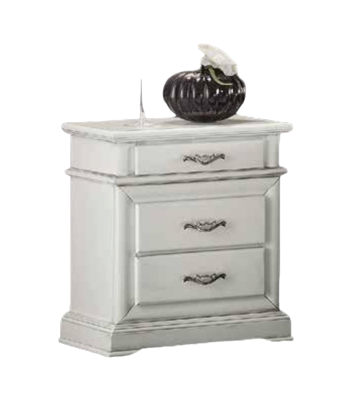 MOBILI 2G - COMODINO 3 CASSETTI LACCATO BIANCO L.57 P.38 H.66 vista frontale