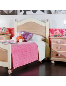 MOBILI 2G - CAMERETTA DA LETTO SINGOLO LEGNO MASSELLO COLORE ROSA vista letto laterale