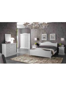 MOBILI 2G - LETTO MATRIMONIALE CLASSICO SHABBY BIANCO 175x212x112  VISTA COMPLETA