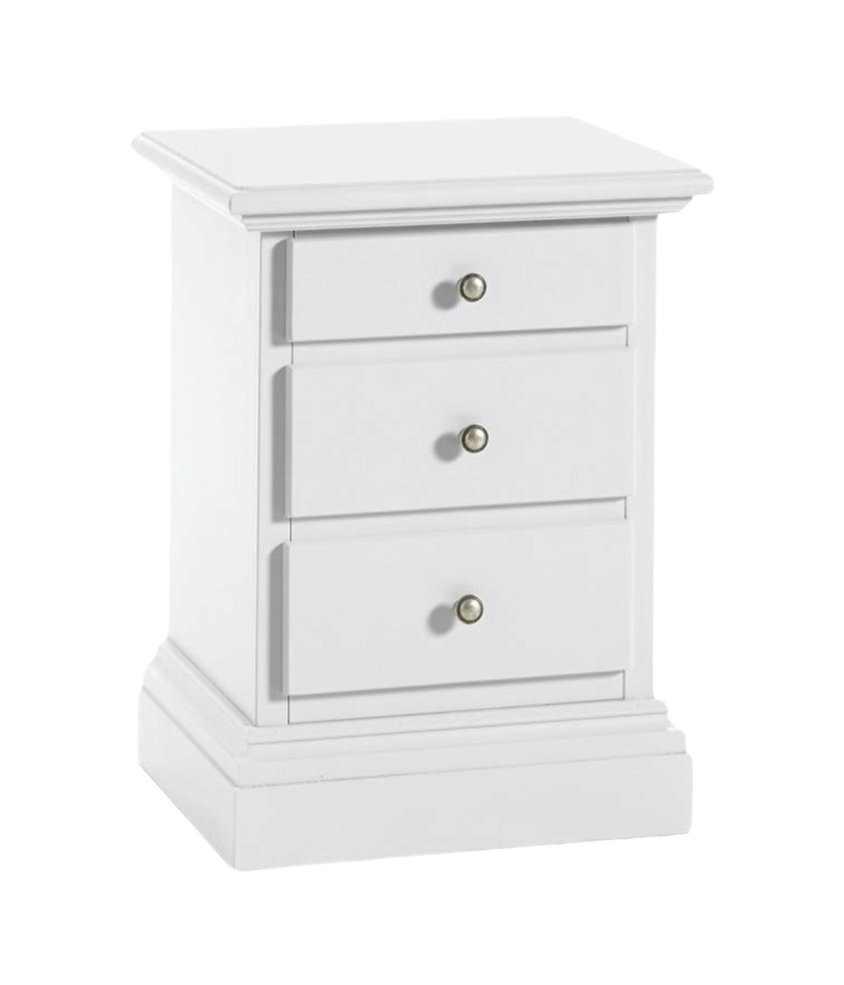 MOBILI 2G - COMODINO CLASSICO 3 CASSETTI SHABBY BIANCO 50x38x65 VISTA FRONTALE