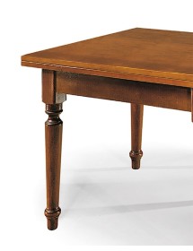 MOBILI 2G - TAVOLO NOCE GAMBA TORNITA 100X100 ALLUNGABILE A LIBRO vista frontale laterale