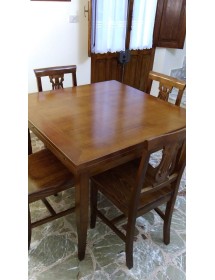 MOBILI 2G - TAVOLO NOCE GAMBA SCIABOLA 100X100 ALLUNGABILE A LIBRO VISTA LATERALE