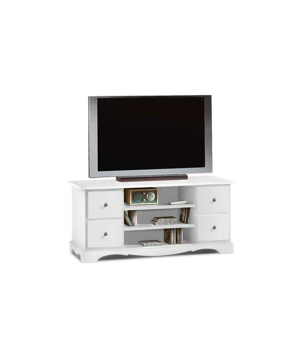 MOBILI 2G - PORTA TV 4 CASSETTI IN LEGNO SHABBY BIANCO 117x49x53 VISTA FRONTALE