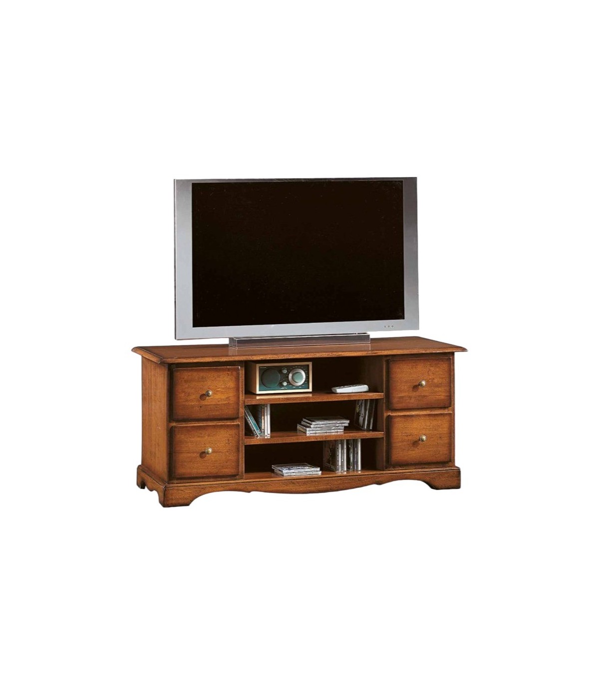 MOBILI 2G - PORTA TV IN LEGNO ARTE POVERA TINTA NOCE L.117 P.49 H.53 VISTA FRONTALE