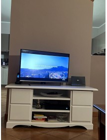MOBILI 2G - PORTA TV 4 CASSETTI IN LEGNO SHABBY BIANCO 117x49x53 vista frontale